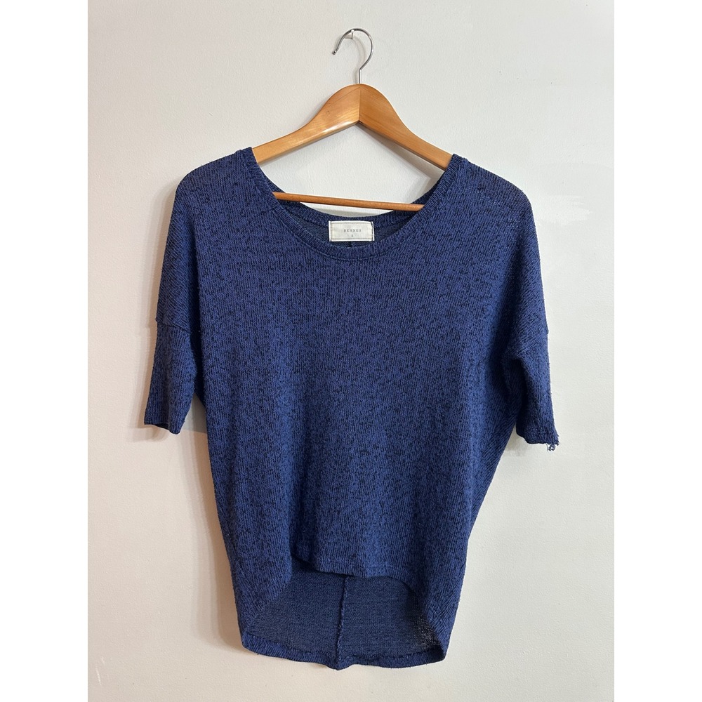 Rennes Blue Marl Knit Dolman Sleeve High Low Top S Coastal Grandmother